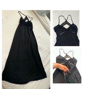 BNWOT Black Lace & Satin Long Slip Dress. Medium
